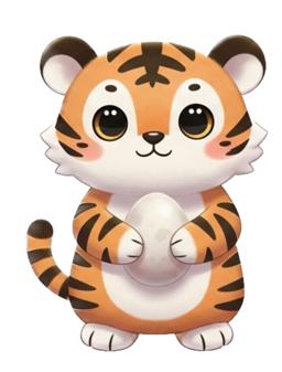 Cute tiger holding an egg